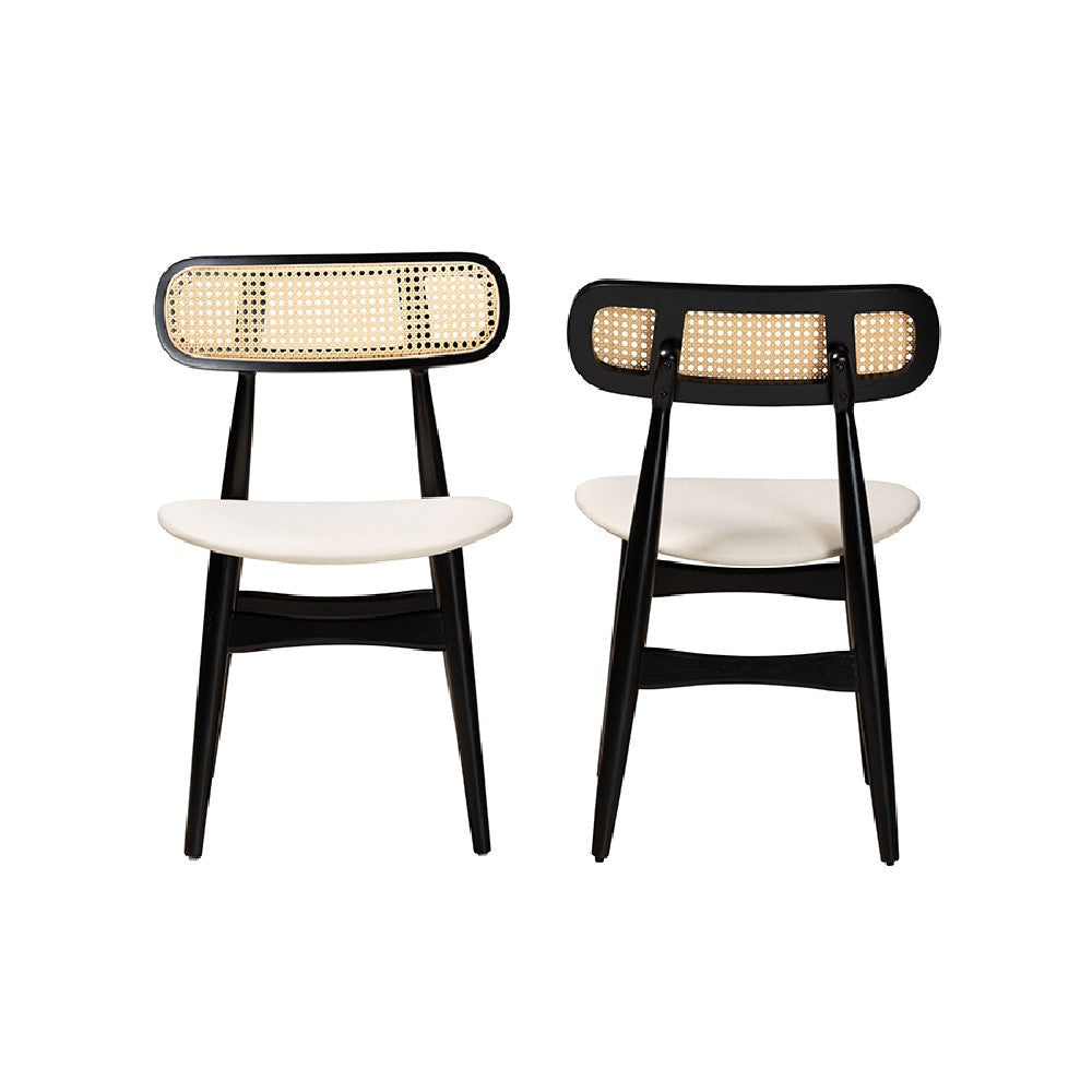Baxton Studio Tarana Mid-Century Modern Cream Fabric and Black Finished Wood 2-Piece Dining Chair Set WHI-CS002C-Black-Cream-DC-2PK