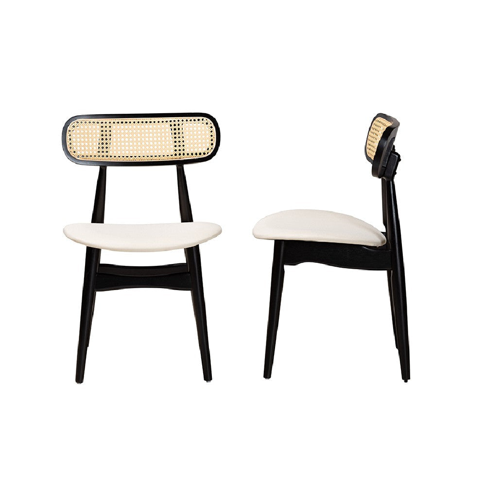 Baxton Studio Tarana Mid-Century Modern Cream Fabric and Black Finished Wood 2-Piece Dining Chair Set WHI-CS002C-Black-Cream-DC-2PK