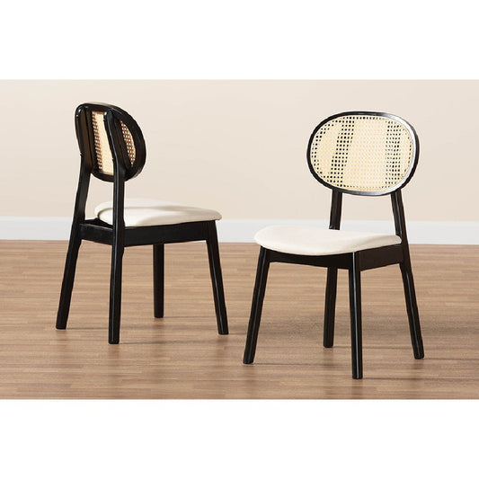 Baxton Studio Tarana Mid-Century Modern Cream Fabric and Black Finished Wood 2-Piece Dining Chair Set