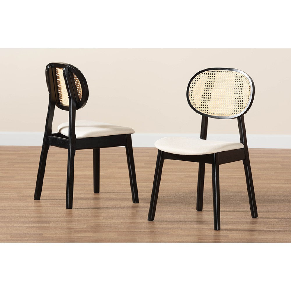 Baxton Studio Tarana Mid-Century Modern Cream Fabric and Black Finished Wood 2-Piece Dining Chair Set