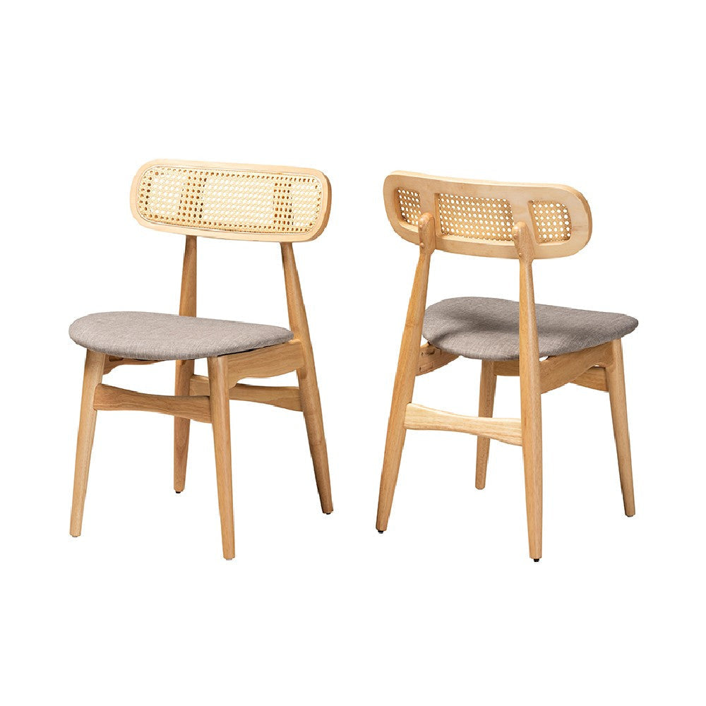 Baxton Studio Tarana Mid-Century Modern Grey Fabric and Natural Oak Finished Wood 2-Piece Dining Chair Set