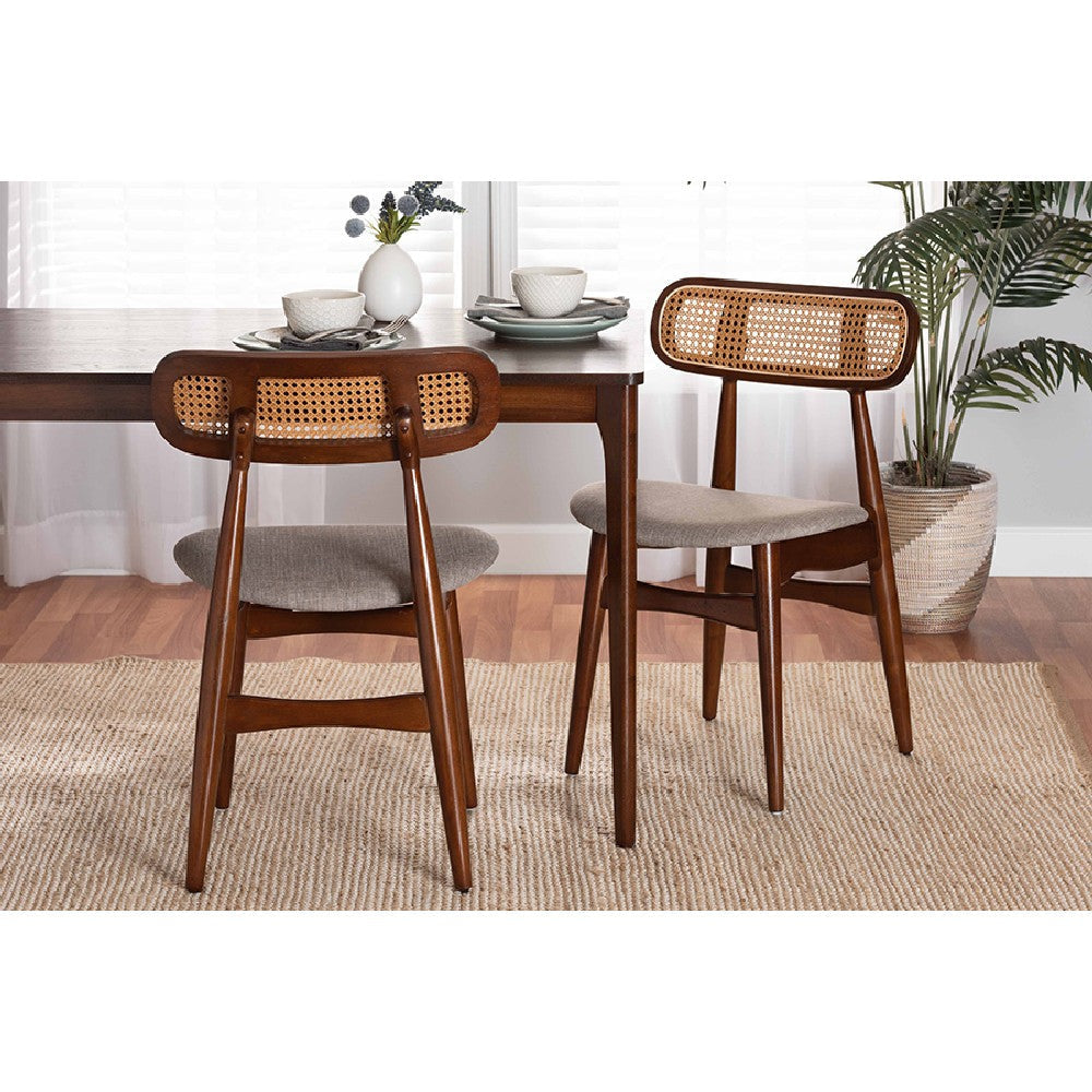 Baxton Studio Tarana Mid-Century Modern Grey Fabric and Walnut Brown Finished Wood 2-Piece Dining Chair Set