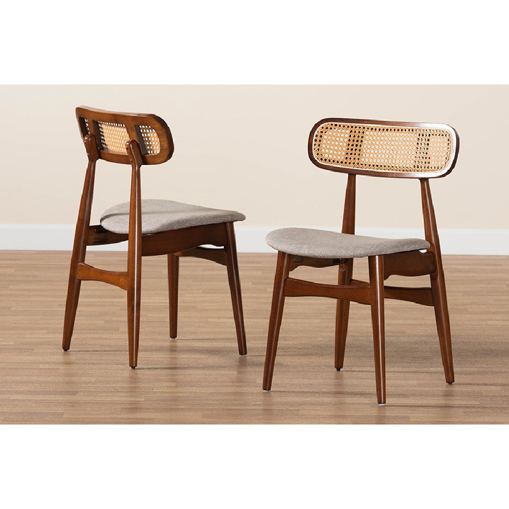 Baxton Studio Tarana Mid-Century Modern Grey Fabric and Walnut Brown Finished Wood 2-Piece Dining Chair Set