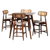 Baxton Studio Tarana Mid-Century Modern Grey Fabric and Walnut Brown Finished Wood 5-Piece Pub Set