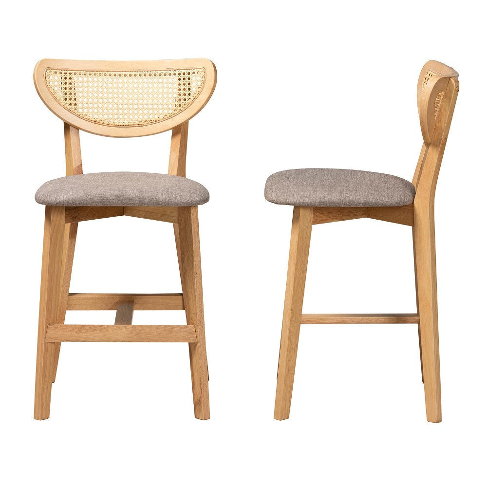 Baxton Studio Dannell Mid-Century Modern Grey Fabric and Natural Oak Finished Wood 2-Piece Counter Stool Set