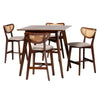 Baxton Studio Dannell Mid-Century Modern Grey Fabric and Walnut Brown Finished Wood 5-Piece Pub Set WHI-CS003P-Walnut-Light-Grey-5PC-Pub-Set
