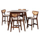 Baxton Studio Dannell Mid-Century Modern Grey Fabric and Walnut Brown Finished Wood 5-Piece Pub Set WHI-CS003P-Walnut-Light-Grey-5PC-Pub-Set