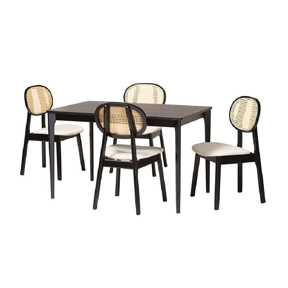Baxton Studio Darrion Mid-Century Modern Cream Fabric and Black Finished Wood 5-Piece Dining Set WHI-CS004C-Black-Cream-5PC-Dining-Set