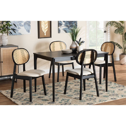 Baxton Studio Darrion Mid-Century Modern Cream Fabric and Black Finished Wood 5-Piece Dining Set
