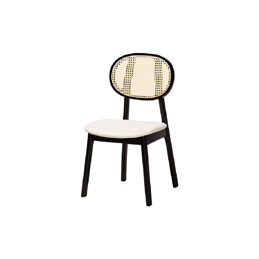 Baxton Studio Darrion Mid-Century Modern Cream Fabric and Black Finished Wood 7-Piece Dining Set WHI-CS004C-Black-Cream-7PC-Dining-Set