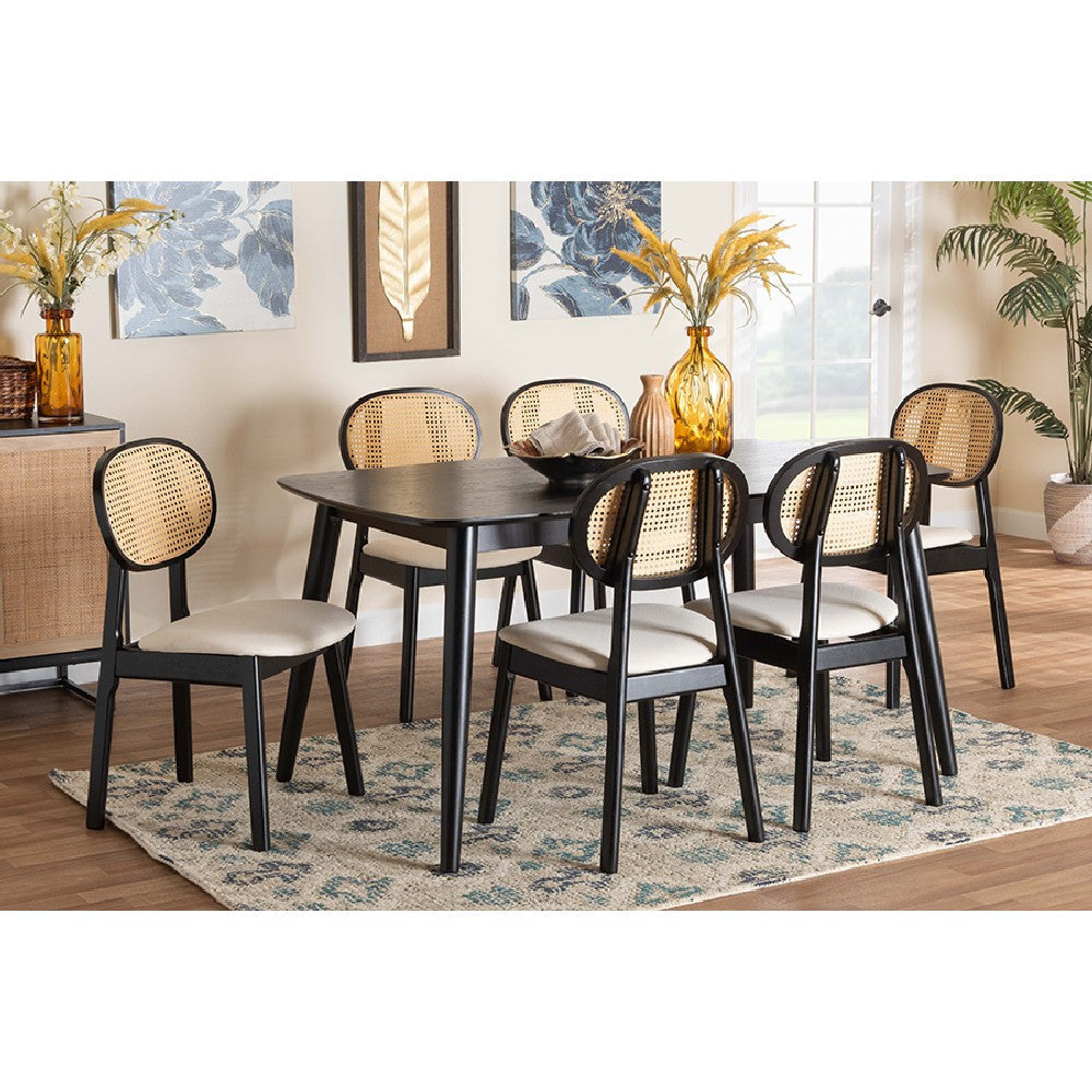 Baxton Studio Darrion Mid-Century Modern Cream Fabric and Black Finished Wood 7-Piece Dining Set