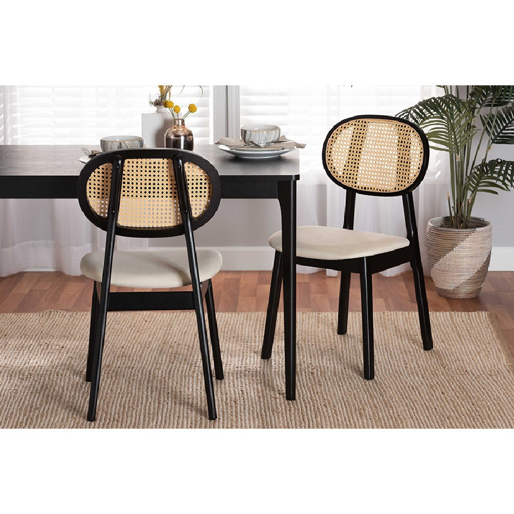Baxton Studio Darrion Mid-Century Modern Cream Fabric and Black Finished Wood 2-Piece Dining Chair Set WHI-CS004C-Black-Cream-DC-2PK