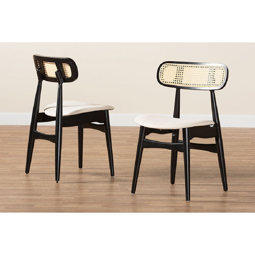 Baxton Studio Darrion Mid-Century Modern Cream Fabric and Black Finished Wood 2-Piece Dining Chair Set