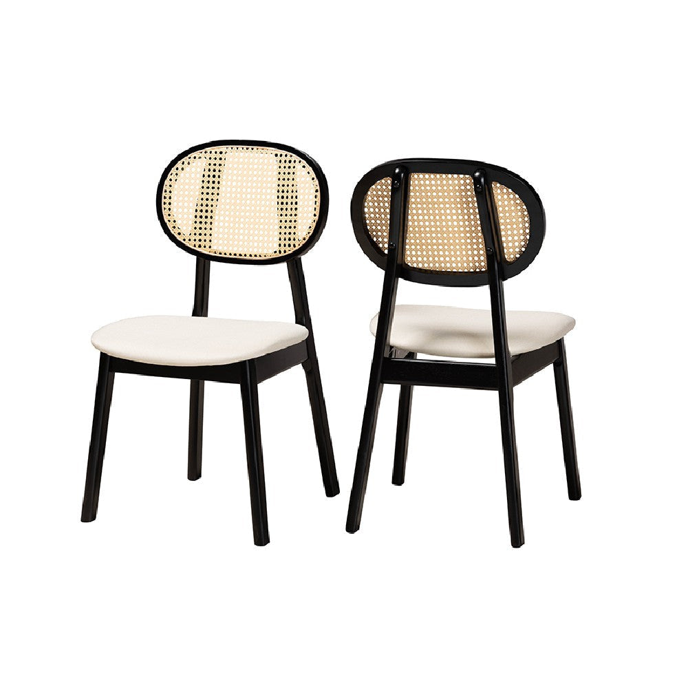 Baxton Studio Darrion Mid-Century Modern Cream Fabric and Black Finished Wood 2-Piece Dining Chair Set WHI-CS004C-Black-Cream-DC-2PK