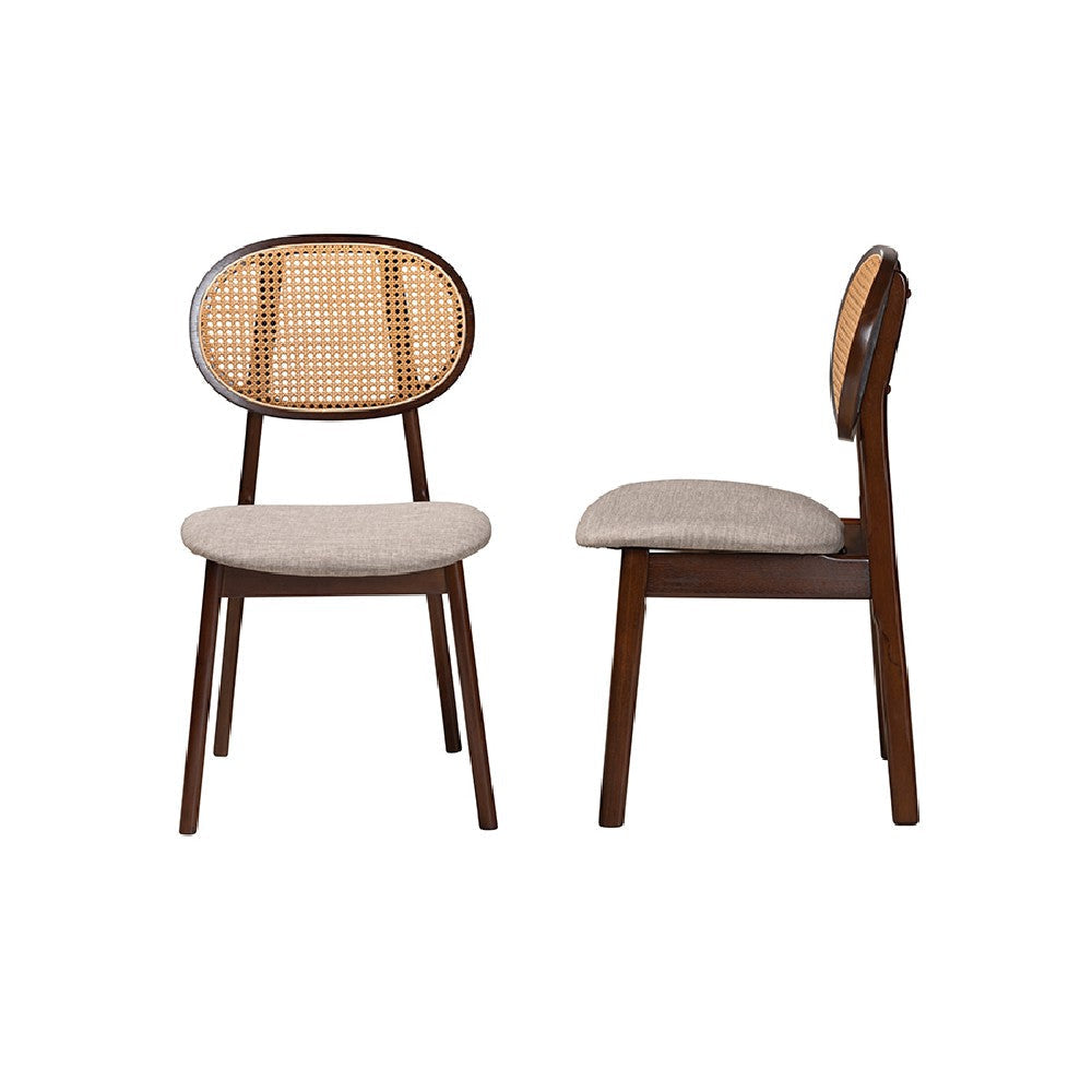 Baxton Studio Darrion Mid-Century Modern Grey Fabric and Walnut Brown Finished Wood 2-Piece Dining Chair Set