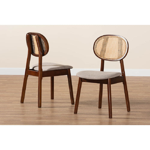 Baxton Studio Darrion Mid-Century Modern Grey Fabric and Walnut Brown Finished Wood 2-Piece Dining Chair Set