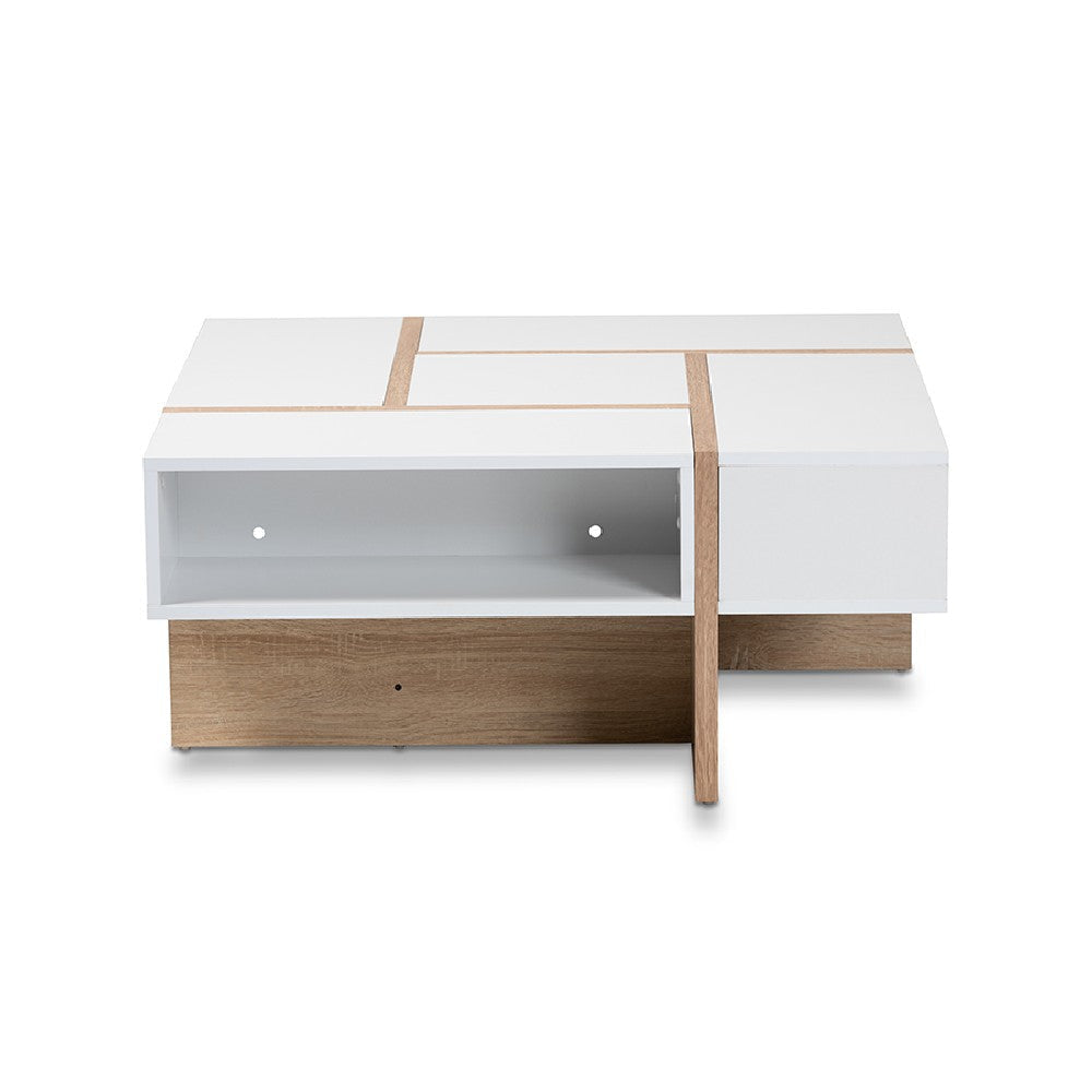Baxton Studio Rasa Modern and Contemporary Two-Tone White and Oak Finished Wood Coffee Table WHI-CT8004-White-Oak-CT