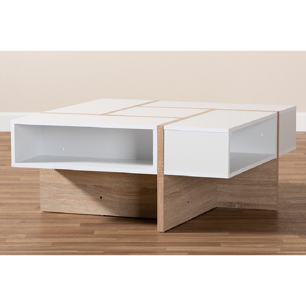 Baxton Studio Rasa Modern and Contemporary Two-Tone White and Oak Finished Wood Coffee Table WHI-CT8004-White-Oak-CT