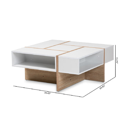 Baxton Studio Rasa Modern and Contemporary Two-Tone White and Oak Finished Wood Coffee Table