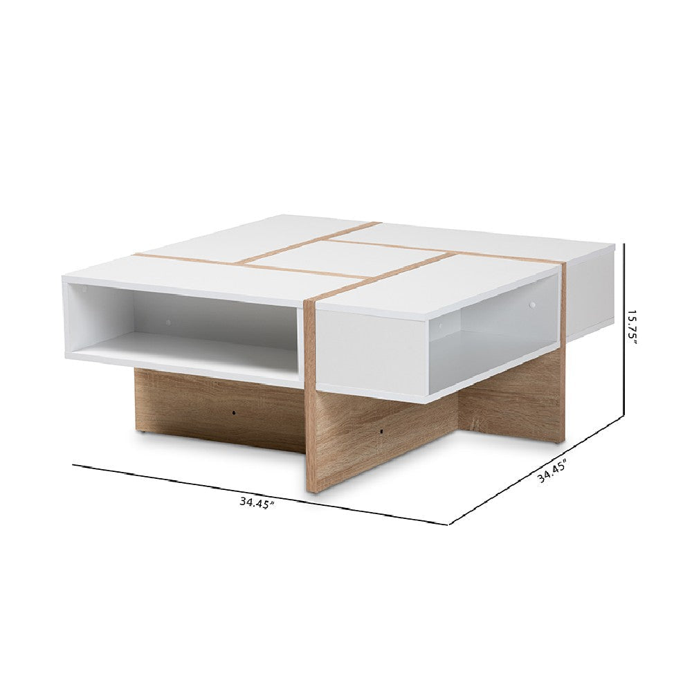 Baxton Studio Rasa Modern and Contemporary Two-Tone White and Oak Finished Wood Coffee Table