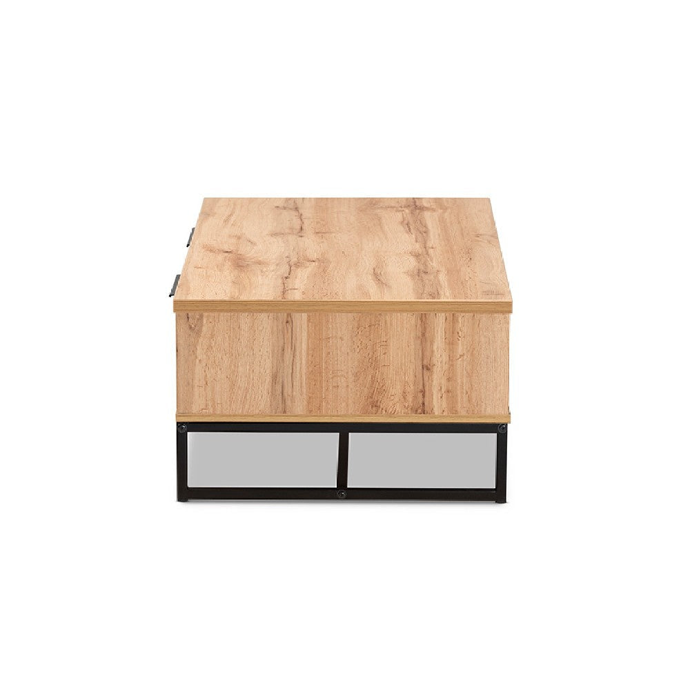 Baxton Studio Franklin Modern and Contemporary Oak Brown Finished Wood and Black Finished Metal 2-Drawer Coffee Table WHI-CT8007-Oak-CT