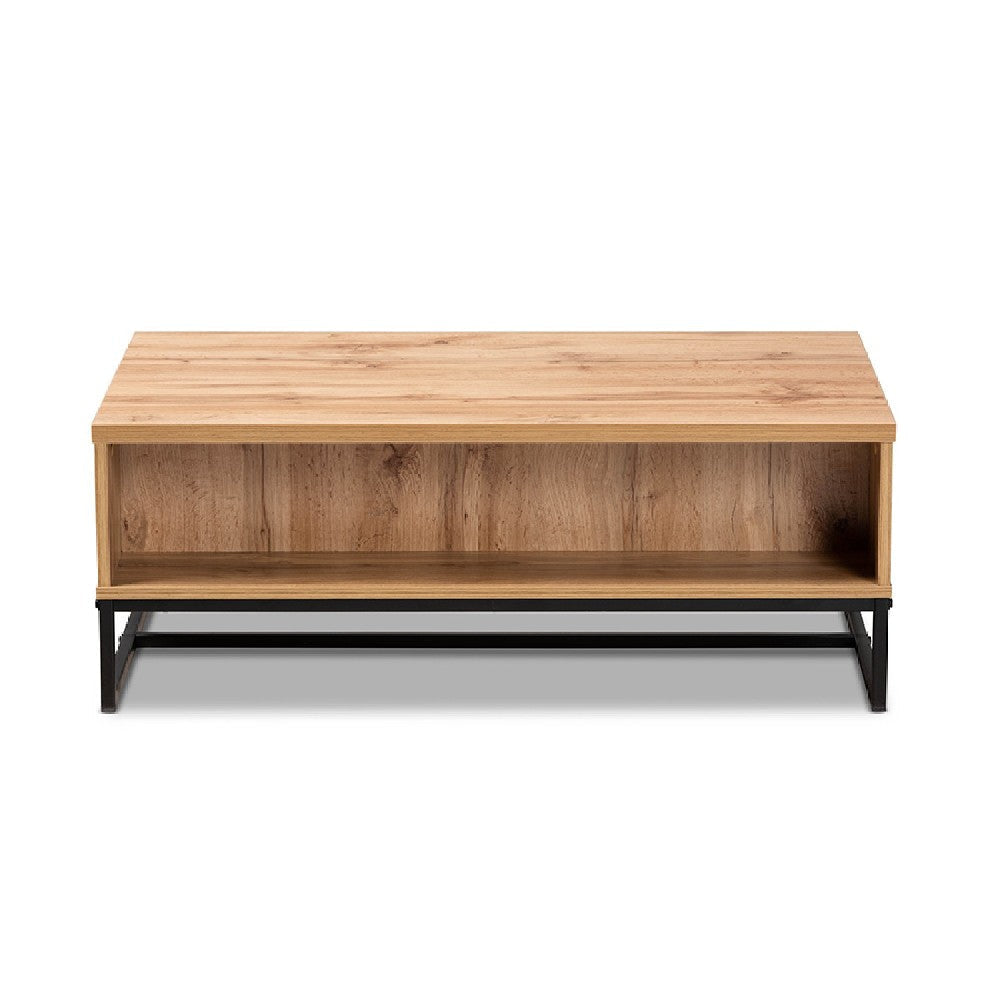 Baxton Studio Franklin Modern and Contemporary Oak Brown Finished Wood and Black Finished Metal 2-Drawer Coffee Table WHI-CT8007-Oak-CT
