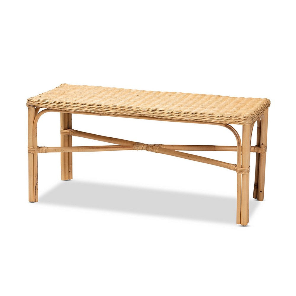 bali & pari Cacaban Modern Bohemian Natural Brown Rattan Accent Bench WHI-Cacaban-Rattan-Bench