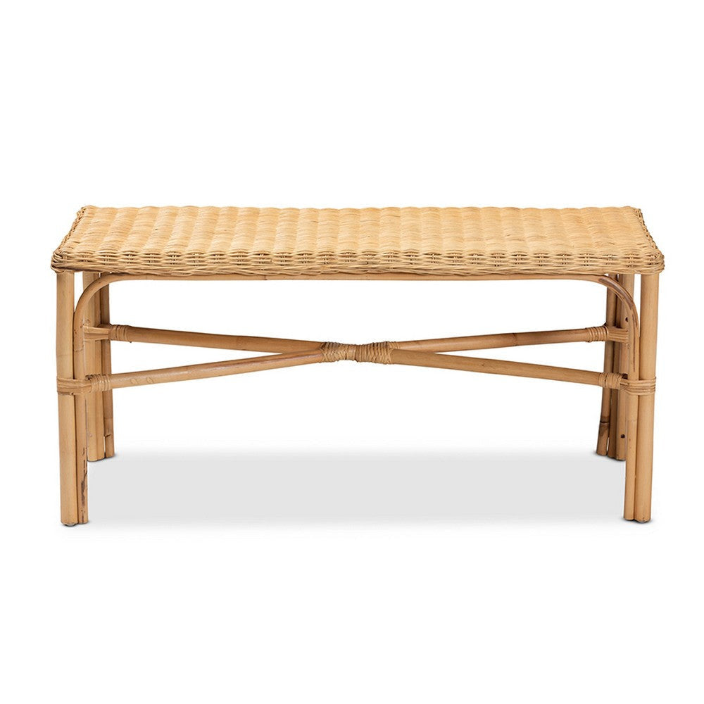 bali & pari Cacaban Modern Bohemian Natural Brown Rattan Accent Bench WHI-Cacaban-Rattan-Bench