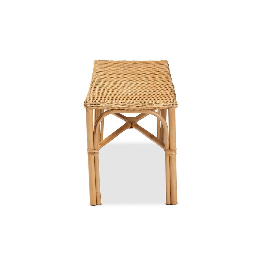 bali & pari Cacaban Modern Bohemian Natural Brown Rattan Accent Bench WHI-Cacaban-Rattan-Bench