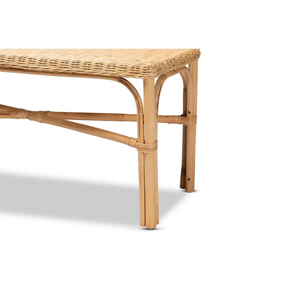 bali & pari Cacaban Modern Bohemian Natural Brown Rattan Accent Bench WHI-Cacaban-Rattan-Bench