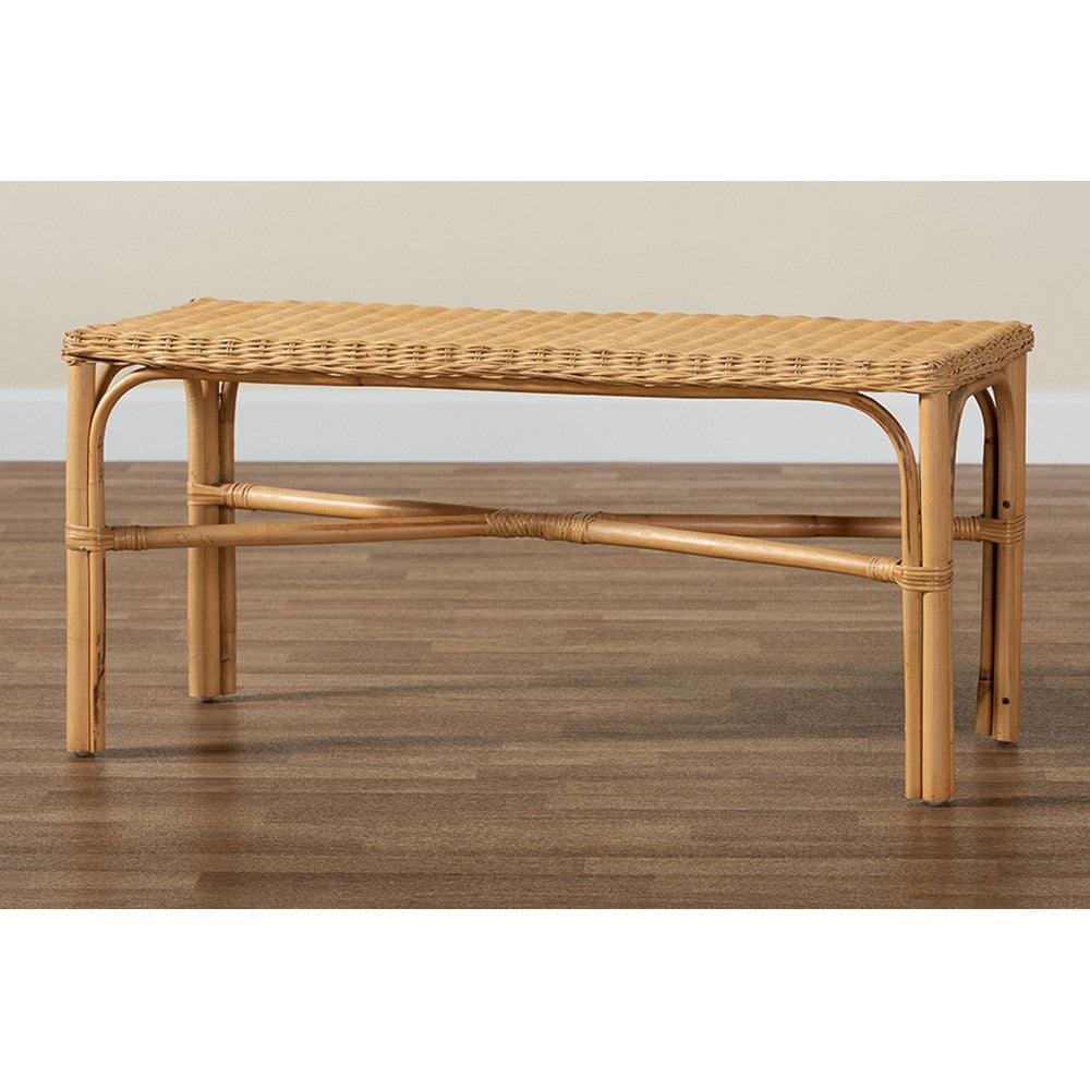 bali & pari Cacaban Modern Bohemian Natural Brown Rattan Accent Bench WHI-Cacaban-Rattan-Bench