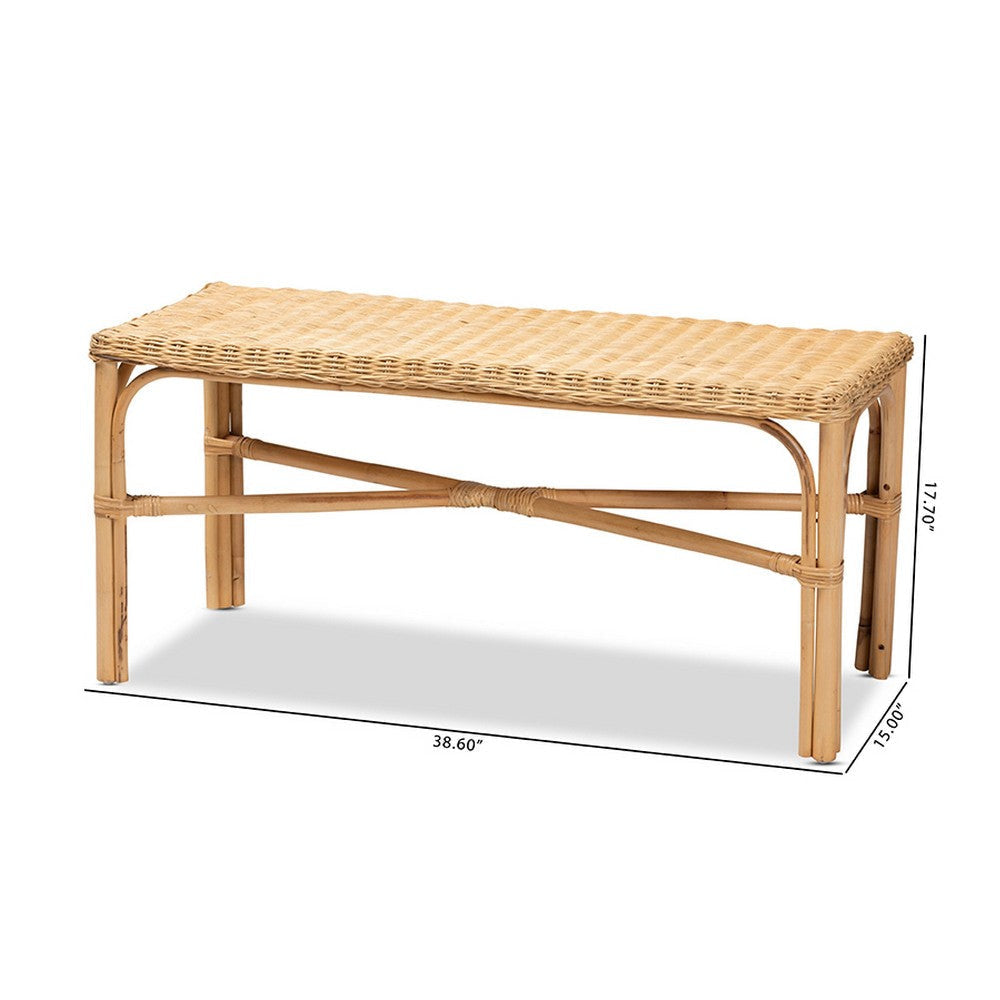 bali & pari Cacaban Modern Bohemian Natural Brown Rattan Accent Bench