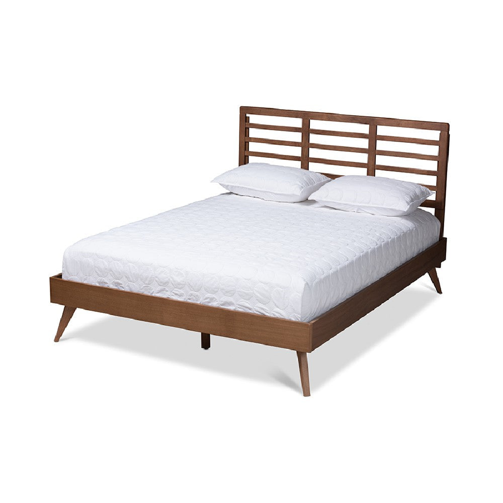 Baxton Studio Calisto Mid-Century Modern Walnut Brown Finished Wood King Size Platform Bed