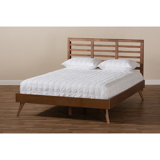 Baxton Studio Calisto Mid-Century Modern Walnut Brown Finished Wood King Size Platform Bed