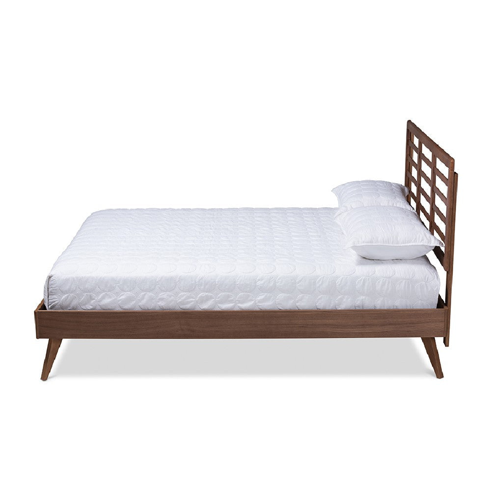Baxton Studio Calisto Mid-Century Modern Walnut Brown Finished Wood Queen Size Platform Bed