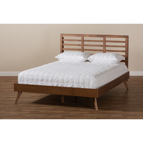 Baxton Studio Calisto Mid-Century Modern Walnut Brown Finished Wood Queen Size Platform Bed