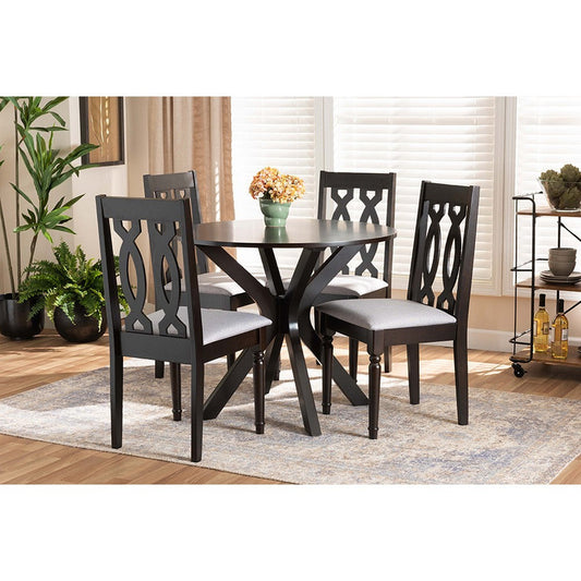 Baxton Studio Callie Modern and Contemporary Grey Fabric Upholstered and Dark Brown Finished Wood 5-Piece Dining Set