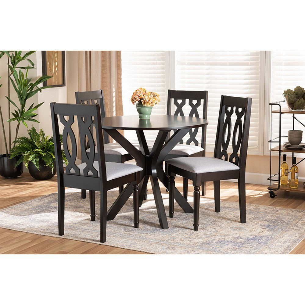 Baxton Studio Callie Modern and Contemporary Grey Fabric Upholstered and Dark Brown Finished Wood 5-Piece Dining Set