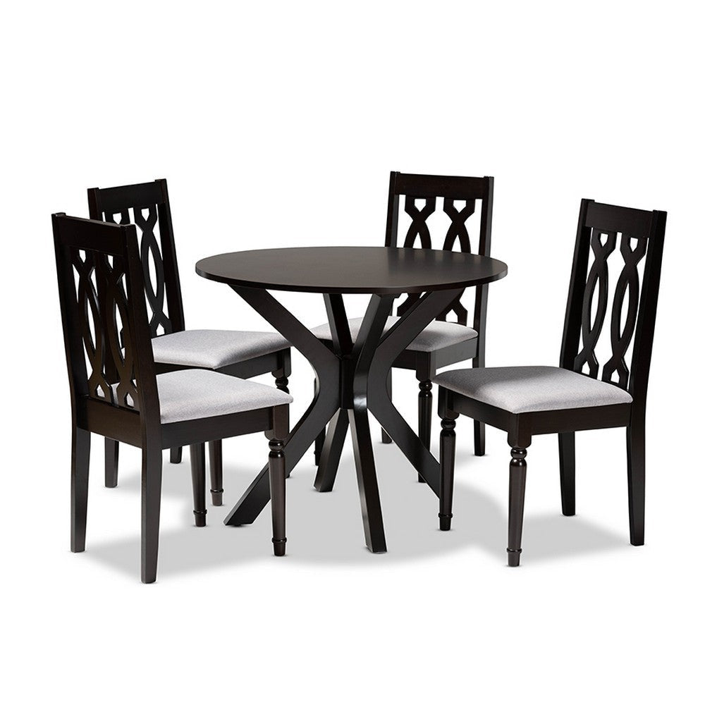 Baxton Studio Callie Modern and Contemporary Grey Fabric Upholstered and Dark Brown Finished Wood 5-Piece Dining Set