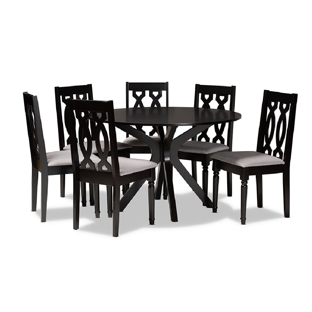 Baxton Studio Callie Modern and Contemporary Grey Fabric Upholstered and Dark Brown Finished Wood 7-Piece Dining Set