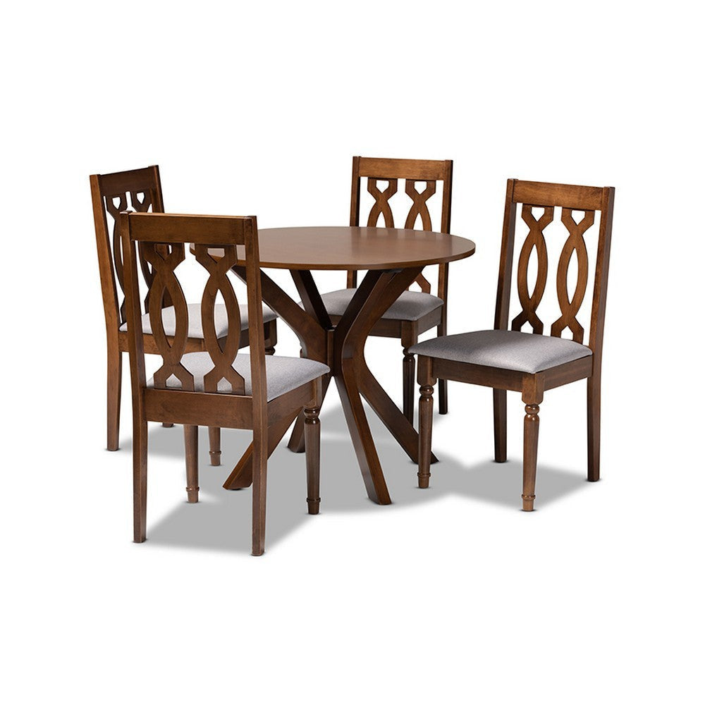 Baxton Studio Callie Modern and Contemporary Grey Fabric Upholstered and Walnut Brown Finished Wood 5-Piece Dining Set
