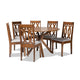 Baxton Studio Callie Modern and Contemporary Grey Fabric Upholstered and Walnut Brown Finished Wood 7-Piece Dining Set