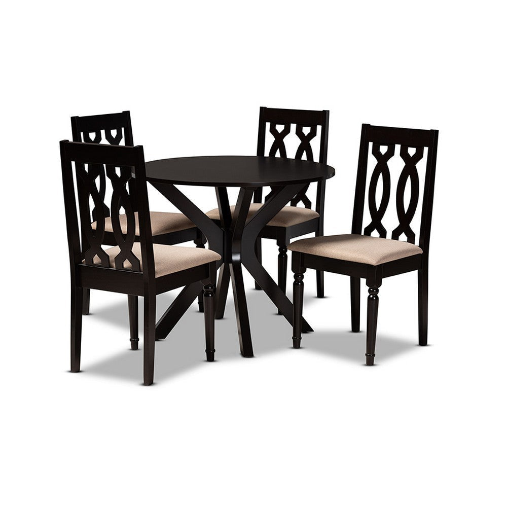 Baxton Studio Callie Modern and Contemporary Sand Fabric Upholstered and Dark Brown Finished Wood 5-Piece Dining Set