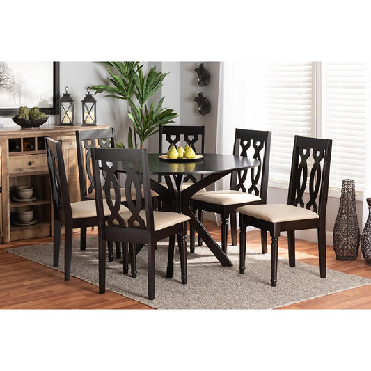 Baxton Studio Callie Modern and Contemporary Sand Fabric Upholstered and Dark Brown Finished Wood 7-Piece Dining Set