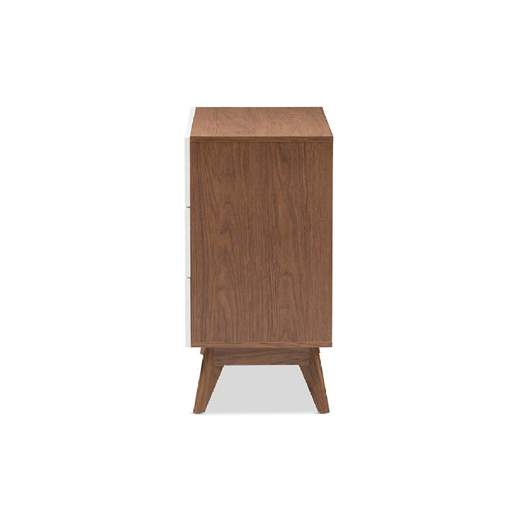 Baxton Studio Calypso Mid-Century Modern White and Walnut Wood 3-Drawer Storage Chest WHI-Calypso-Walnut-White-3DW-Chest
