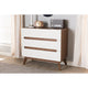 Baxton Studio Calypso Mid-Century Modern White and Walnut Wood 3-Drawer Storage Chest WHI-Calypso-Walnut-White-3DW-Chest