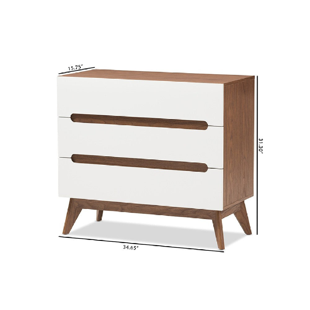 Baxton Studio Calypso Mid-Century Modern White and Walnut Wood 3-Drawer Storage Chest