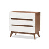 Baxton Studio Calypso Mid-Century Modern White and Walnut Wood 3-Drawer Storage Chest WHI-Calypso-Walnut-White-3DW-Chest