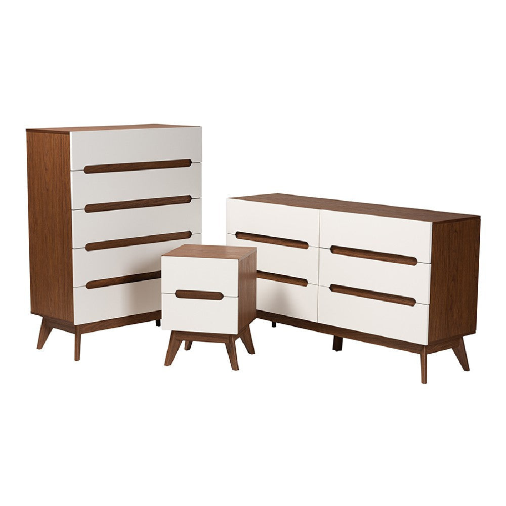 Baxton Studio Calypso Mid-Century Modern Two-Tone White and Walnut Brown Finished Wood 3-Piece Storage Set