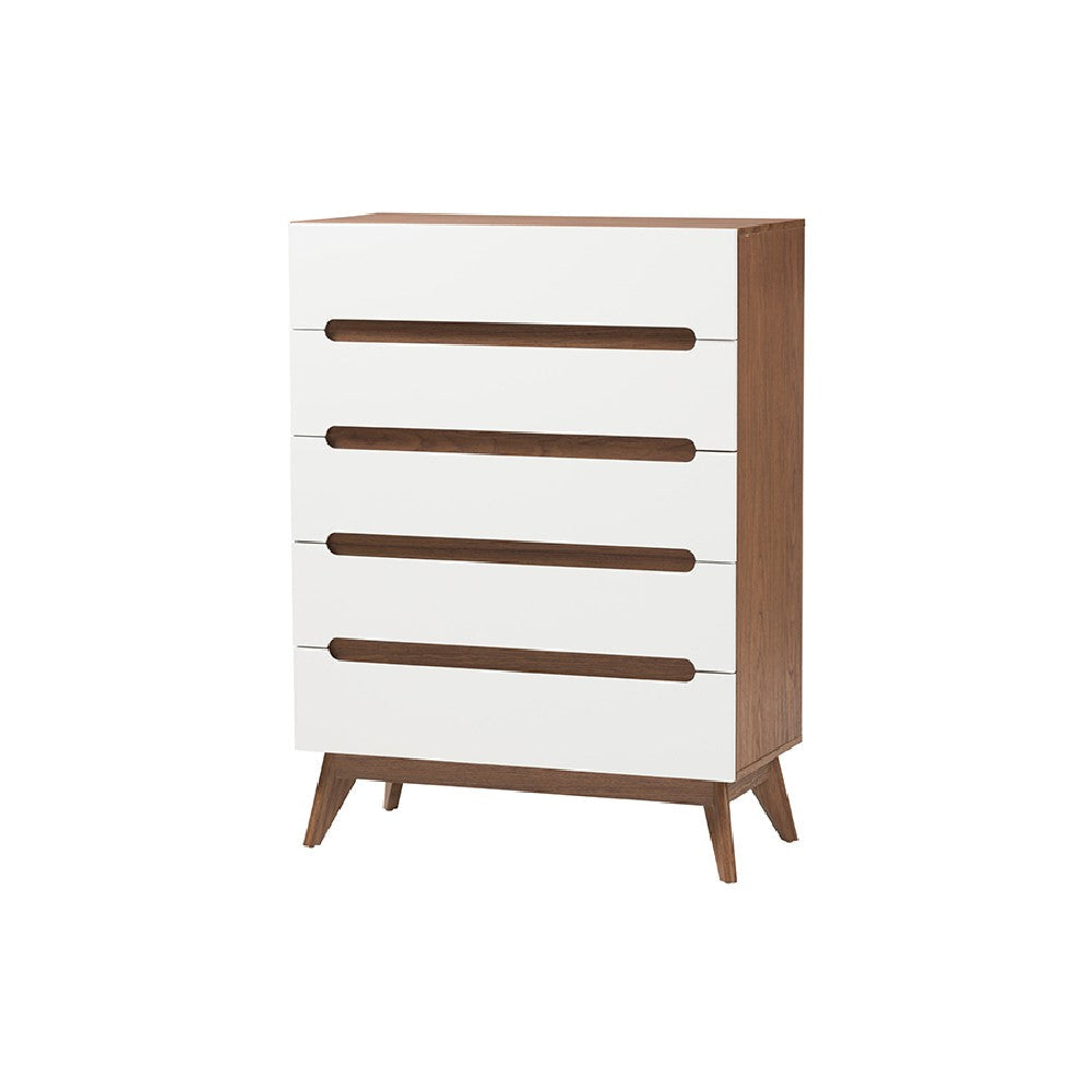 Baxton Studio Calypso Mid-Century Modern Two-Tone White and Walnut Brown Finished Wood 3-Piece Storage Set